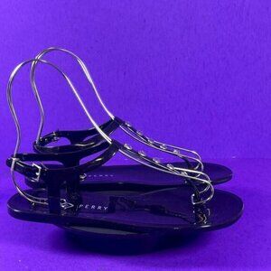 Katy Perry Black The Geli Stud T-Strap Sandals Women's Shoe Size 7-New